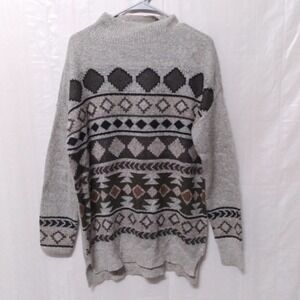Venus Geometric Print Turtleneck Sweater Gray Small